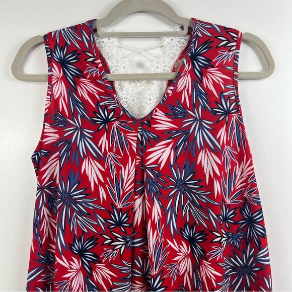 Amana New Red Floral Lace Crochet Back Tank Top Small Textured 4th of July - Picture 2 of 12